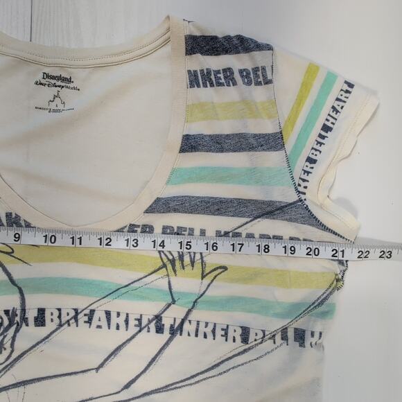 Disney Tinker Bell Womens L Sketch Stripe Graphic Tee Shirt Peter Pan Fairies - Picture 8 of 12